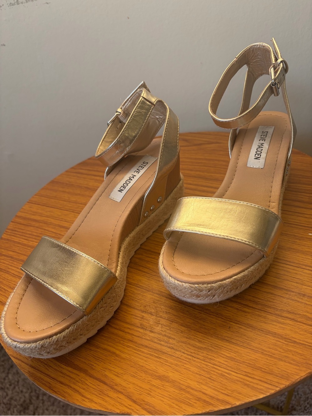 Steve Madden Metallic Gold Espadrille Wedge Sandals